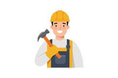 Smiling construction worker in flat style holding a hammer i Product Image 1