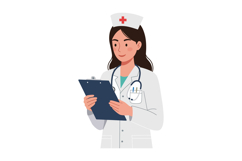 Nurse in a white uniform holding a clipboard with a stethosc Product Image 1