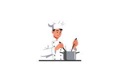 Chef in a white uniform stirring a pot in a minimal style ve Product Image 1
