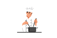 Chef stirring a pot on a kitchen counter in a minimal flat d Product Image 1