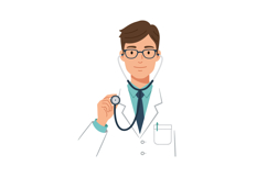 Doctor wearing white coat and glasses holding a stethoscope Product Image 1