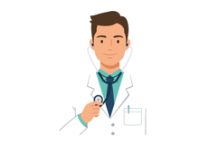 Male doctor in a white coat holding a stethoscope, flat vect Product Image 1