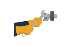 A hand holding a wrench in a flat design style showcasing a Product Image 1