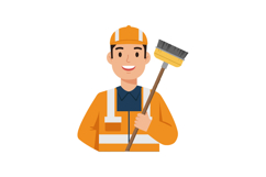 Smiling construction worker in orange safety gear holding br Product Image 1