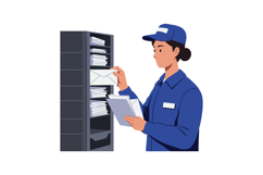 Postal worker retrieving mail from a mailbox in a flat vecto Product Image 1