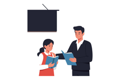 Teacher and student engaging in discussion while holding boo Product Image 1