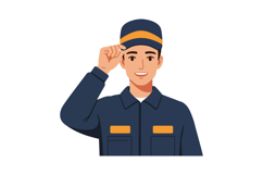 A smiling young man in a navy uniform saluting with a cap in Product Image 1