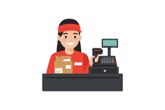 Cashier smiling while scanning items at a checkout counter i Product Image 1