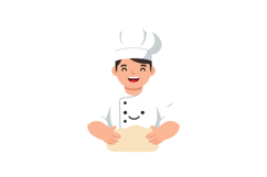 Smiling chef in white uniform showcasing dough in a playful Product Image 1