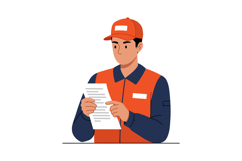 Worker in Orange Uniform Holding Document in Detailed Flat V Product Image 1
