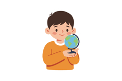 A joyful boy holding a globe in a flat and colorful design s Product Image 1