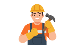 Happy construction worker wearing a yellow hard hat and glov Product Image 1