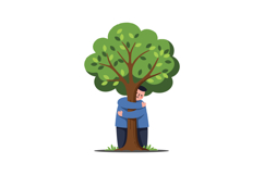 A person embracing a lush green tree in a flat vector illust Product Image 1