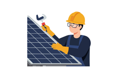 Skilled worker installing solar panels with a wrench in flat Product Image 1