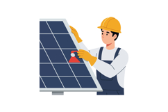 Man installing solar panels with tools in a minimal and colo Product Image 1