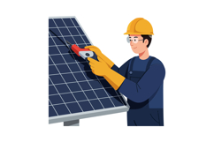 Technician working on solar panels with tools in a flat, mod Product Image 1