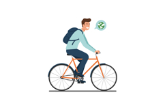 Happy young man riding an orange bicycle in a minimal vector Product Image 1