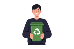 Young man holding a green recycling bin in a minimal vector Product Image 1