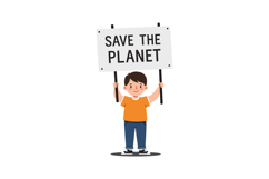 Young boy holding a sign that reads Save the Planet in a fla Product Image 1