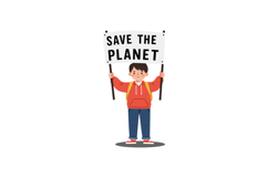 Young boy holding a protest sign in a flat, colorful style v Product Image 1