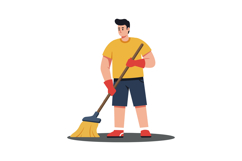 Young man cleaning the floor with a broom in a flat design v Product Image 1