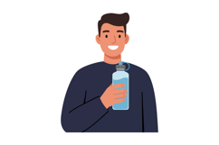 Young man smiling while holding a water bottle in a flat vec Product Image 1