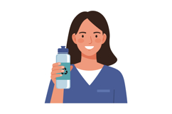 Smiling woman holding a reusable water bottle in a casual se Product Image 1