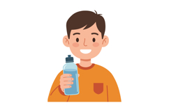 A smiling boy holding a water bottle in a casual orange shir Product Image 1