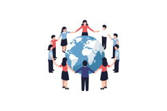 Group of diverse people holding hands around a globe in a mi Product Image 1