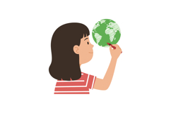 A girl drawing on a globe with a red pen in a flat vector il Product Image 1