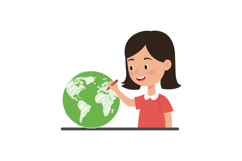 A cheerful girl drawing on a globe in a flat and colorful ve Product Image 1