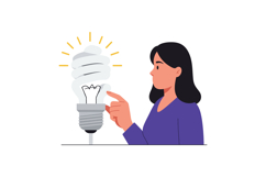 A woman interacting with a light bulb in a flat design vecto Product Image 1