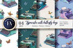 Typewriters with Butterfly Keys Watercolor Digital Paper Product Image 1