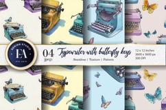 Watercolor Typewriters with Butterfly Key Digital Paper Product Image 1