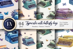 Hand-Painted Typewriters with Butterfly Keys Digital Paper Product Image 1