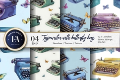 Hand-Painted Typewriters with Butterfly Keys Digital Paper Product Image 1