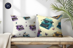 Watercolor Typewriters with Butterfly Key Digital Paper Product Image 2