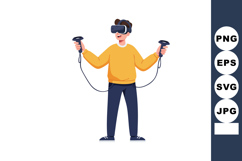 Person Wearing Virtual Reality Headset Using Controllers for Product Image 1
