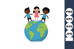 Children Holding Hands Standing on Earth Globe Illustration Product Image 1