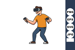 Man Using Virtual Reality Headset and Controllers Playing Ga Product Image 1