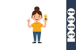 Girl holding glowing light bulb symbolizing idea and creativ Product Image 1