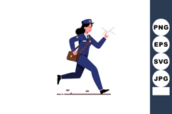 Female Postal Worker Running Delivering Mail in Blue Uniform Product Image 1