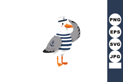 Seagull wearing sailor hat and striped shirt nautical marine Product Image 1