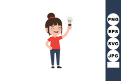 Girl Holding Light Bulb Idea Concept Illustration Vector in Product Image 1