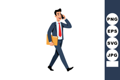 Businessman walking and talking on phone holding folder illu Product Image 1