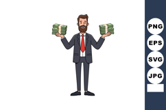 Businessman holding large stacks of money in both hands smil Product Image 1
