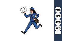 Female postal worker running with envelope delivering mail v Product Image 1