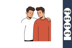 Two young men comforting each other with arm on shoulder in Product Image 1