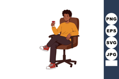Young man sitting on office chair holding drink glass casual Product Image 1