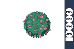 Round bush with green leaves and pink flowers vector illustr Product Image 1